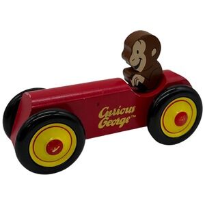 Curious George Wooden Toy Car Red Monkey Character Kids Play